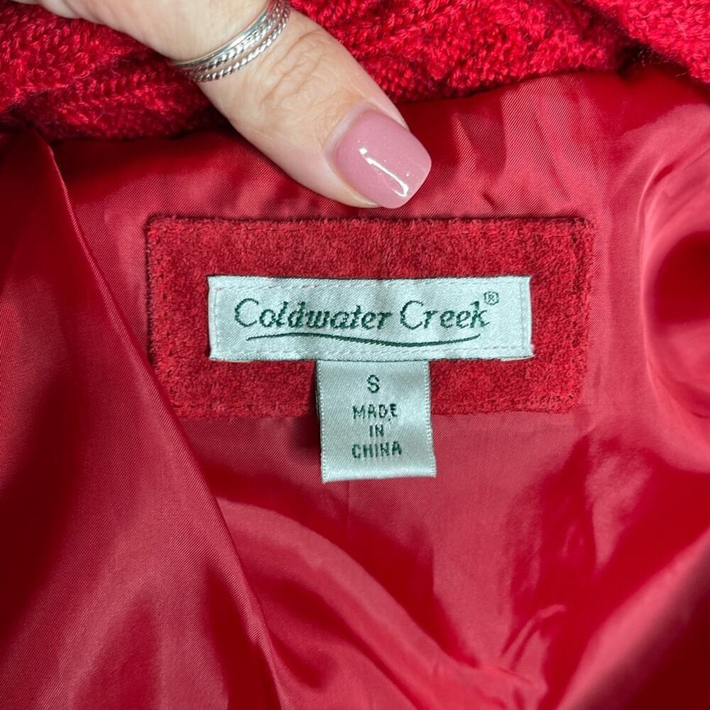 Coldwater Creek Red Suede Leather Jacket With Cable Knit Trim & Button Closure S - Picture 10 of 12